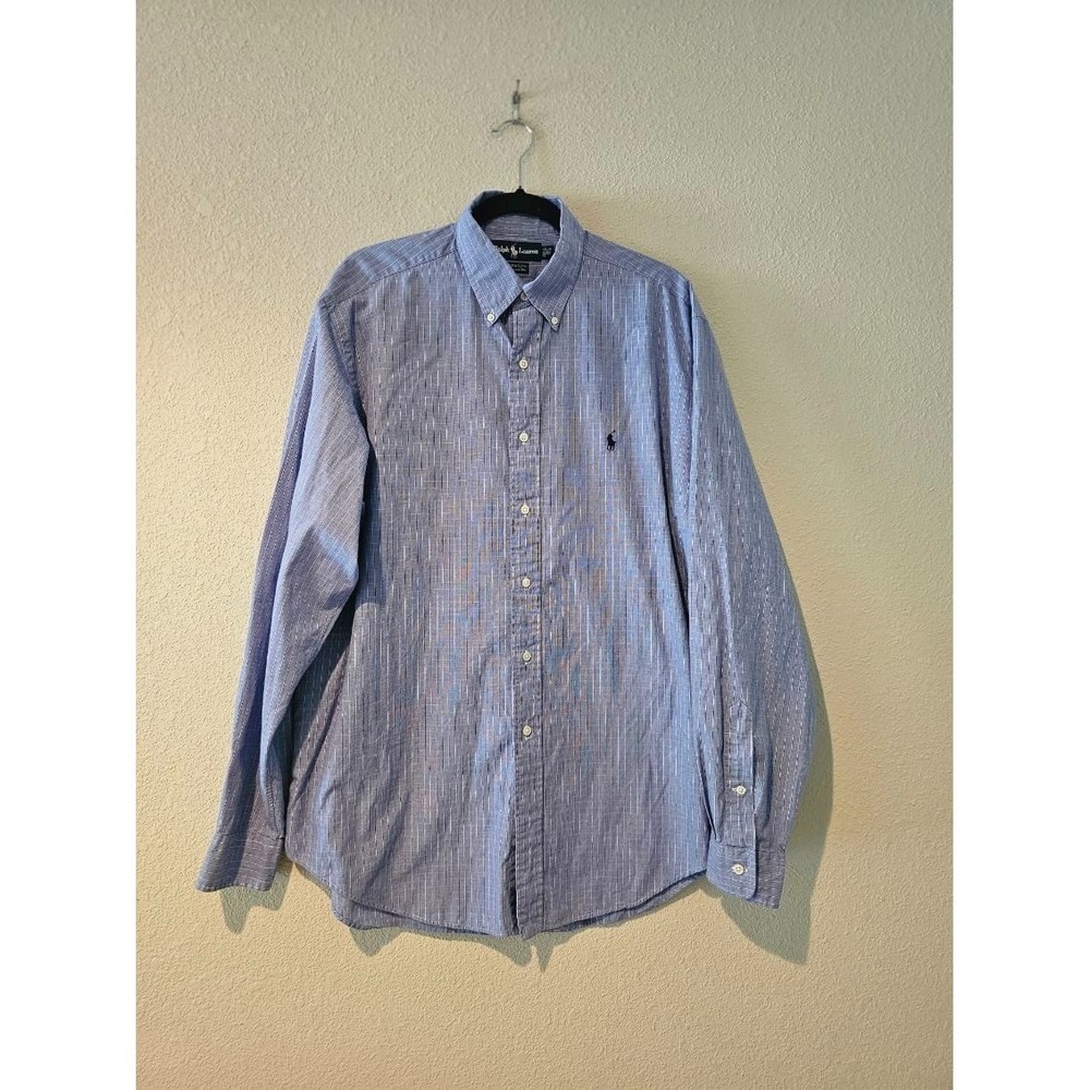 Ralph Lauren Yarmouth Oxford Button Down Shirt 16.5-36/37 Cotton Blue Plaid-Pony